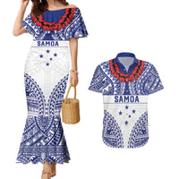 Personalised Toa Samoa Rugby Spirit Couples Matching Mermaid Dress and Hawaiian Shirt White Samoan Tribal Pattern LT9 White - Polynesian Pride
