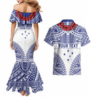 Personalised Toa Samoa Rugby Spirit Couples Matching Mermaid Dress and Hawaiian Shirt White Samoan Tribal Pattern LT9 - Polynesian Pride