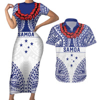 Personalised Toa Samoa Rugby Spirit Couples Matching Short Sleeve Bodycon Dress and Hawaiian Shirt White Samoan Tribal Pattern LT9 White - Polynesian Pride