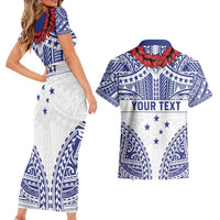 Personalised Toa Samoa Rugby Spirit Couples Matching Short Sleeve Bodycon Dress and Hawaiian Shirt White Samoan Tribal Pattern LT9 - Polynesian Pride