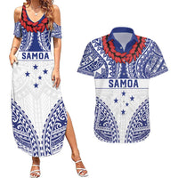 Personalised Toa Samoa Rugby Spirit Couples Matching Summer Maxi Dress and Hawaiian Shirt White Samoan Tribal Pattern LT9 White - Polynesian Pride