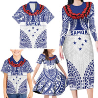 Personalised Toa Samoa Rugby Spirit Family Matching Long Sleeve Bodycon Dress and Hawaiian Shirt White Samoan Tribal Pattern LT9 - Polynesian Pride