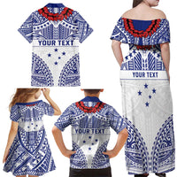Personalised Toa Samoa Rugby Spirit Family Matching Off Shoulder Maxi Dress and Hawaiian Shirt White Samoan Tribal Pattern LT9 - Polynesian Pride