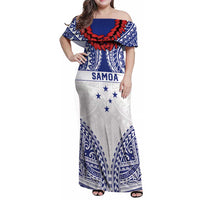 Personalised Toa Samoa Rugby Spirit Family Matching Off Shoulder Maxi Dress and Hawaiian Shirt White Samoan Tribal Pattern LT9 Mom's Dress White - Polynesian Pride