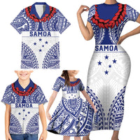 Personalised Toa Samoa Rugby Spirit Family Matching Short Sleeve Bodycon Dress and Hawaiian Shirt White Samoan Tribal Pattern LT9 - Polynesian Pride