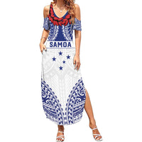 Personalised Toa Samoa Rugby Spirit Family Matching Summer Maxi Dress and Hawaiian Shirt White Samoan Tribal Pattern LT9 Mom's Dress White - Polynesian Pride