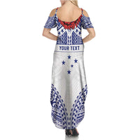 Personalised Toa Samoa Rugby Spirit Family Matching Summer Maxi Dress and Hawaiian Shirt White Samoan Tribal Pattern LT9 - Polynesian Pride