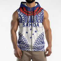 Personalised Toa Samoa Rugby Spirit Sleeveless Zip Hoodie White Samoan Tribal Pattern - Polynesian Pride