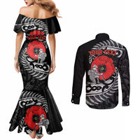 ANZAC Day Aotearoa Silver Fern Maori Personalised Couples Matching Mermaid Dress and Long Sleeve Button Shirt LT9 - Polynesian Pride