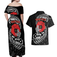 ANZAC Day Aotearoa Silver Fern Maori Personalised Couples Matching Off Shoulder Maxi Dress and Hawaiian Shirt LT9 - Polynesian Pride