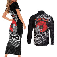 ANZAC Day Aotearoa Silver Fern Maori Personalised Couples Matching Short Sleeve Bodycon Dress and Long Sleeve Button Shirt LT9 - Polynesian Pride