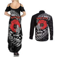 ANZAC Day Aotearoa Silver Fern Maori Personalised Couples Matching Summer Maxi Dress and Long Sleeve Button Shirt LT9 - Polynesian Pride