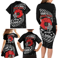 ANZAC Day Aotearoa Silver Fern Maori Personalised Family Matching Long Sleeve Bodycon Dress and Hawaiian Shirt LT9 - Polynesian Pride