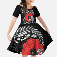 ANZAC Day Aotearoa Silver Fern Maori Personalised Family Matching Off Shoulder Maxi Dress and Hawaiian Shirt LT9 Daughter's Dress Black - Polynesian Pride