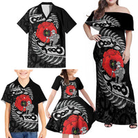 ANZAC Day Aotearoa Silver Fern Maori Personalised Family Matching Off Shoulder Maxi Dress and Hawaiian Shirt LT9 - Polynesian Pride