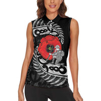 ANZAC Day Aotearoa Silver Fern Maori Personalised Women Sleeveless Polo Shirt LT9 - Polynesian Pride