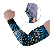 New Zealand Darts Personalised Arm Sleeves Aotearoa Silver Fern Blue Papua Shell Spirit LT9 Set of 2 Blue - Polynesian Pride