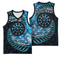 New Zealand Darts Personalised Basketball Jersey Aotearoa Silver Fern Blue Papua Shell Spirit LT9 - Polynesian Pride