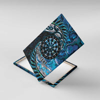 New Zealand Darts Personalised Canvas Wall Art Aotearoa Silver Fern Blue Papua Shell Spirit LT9 With Frame Blue - Polynesian Pride