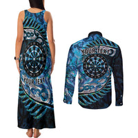 New Zealand Darts Personalised Couples Matching Tank Maxi Dress and Long Sleeve Button Shirt Aotearoa Silver Fern Blue Papua Shell Spirit LT9 - Polynesian Pride