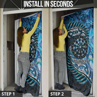 New Zealand Darts Personalised Door Cover Aotearoa Silver Fern Blue Papua Shell Spirit LT9 - Polynesian Pride