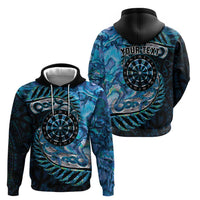 New Zealand Darts Personalised Hoodie Aotearoa Silver Fern Blue Papua Shell Spirit LT9 - Polynesian Pride