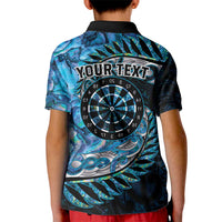 New Zealand Darts Personalised Kid Polo Shirt Aotearoa Silver Fern Blue Papua Shell Spirit LT9 - Polynesian Pride