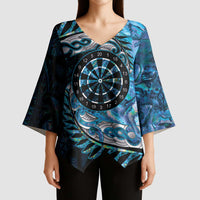 New Zealand Darts Personalised Kimono Sleeve Blouse Aotearoa Silver Fern Blue Papua Shell Spirit LT9 - Polynesian Pride