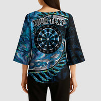New Zealand Darts Personalised Kimono Sleeve Blouse Aotearoa Silver Fern Blue Papua Shell Spirit LT9 - Polynesian Pride