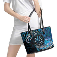 New Zealand Darts Personalised Leather Tote Bag Aotearoa Silver Fern Blue Papua Shell Spirit LT9 - Polynesian Pride