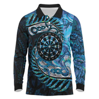 New Zealand Darts Personalised Long Sleeve Polo Shirt Aotearoa Silver Fern Blue Papua Shell Spirit LT9 Blue - Polynesian Pride