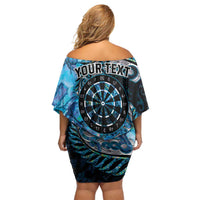 New Zealand Darts Personalised Off Shoulder Short Dress Aotearoa Silver Fern Blue Papua Shell Spirit LT9 - Polynesian Pride