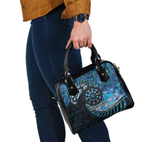 New Zealand Darts Personalised Shoulder Handbag Aotearoa Silver Fern Blue Papua Shell Spirit LT9 - Polynesian Pride