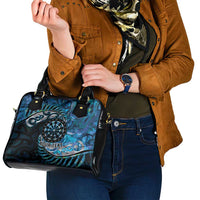 New Zealand Darts Personalised Shoulder Handbag Aotearoa Silver Fern Blue Papua Shell Spirit LT9 - Polynesian Pride