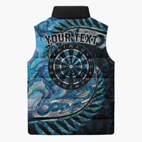 New Zealand Darts Personalised Sleeveless Puffer Jacket Aotearoa Silver Fern Blue Papua Shell Spirit LT9 - Polynesian Pride