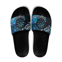 New Zealand Darts Personalised Slide Sandals Aotearoa Silver Fern Blue Papua Shell Spirit LT9 Blue - Polynesian Pride