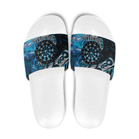 New Zealand Darts Personalised Slide Sandals Aotearoa Silver Fern Blue Papua Shell Spirit LT9 Blue - Polynesian Pride
