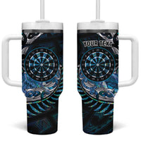 New Zealand Darts Personalised Tumbler With Handle Aotearoa Silver Fern Blue Papua Shell Spirit LT9 One Size: 40 oz Blue - Polynesian Pride