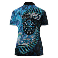 New Zealand Darts Personalised Women Polo Shirt Aotearoa Silver Fern Blue Papua Shell Spirit LT9 - Polynesian Pride