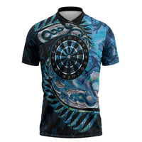 New Zealand Darts Personalised Zipper Polo Shirt Aotearoa Silver Fern Blue Papua Shell Spirit LT9 Blue - Polynesian Pride