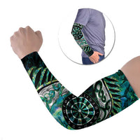 New Zealand Darts Personalised Arm Sleeves Aotearoa Silver Fern Green Papua Shell Spirit LT9 Set of 2 Green - Polynesian Pride