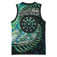 New Zealand Darts Personalised Basketball Jersey Aotearoa Silver Fern Green Papua Shell Spirit LT9 - Polynesian Pride
