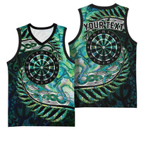 New Zealand Darts Personalised Basketball Jersey Aotearoa Silver Fern Green Papua Shell Spirit LT9 - Polynesian Pride