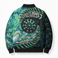 New Zealand Darts Personalised Bomber Puffer Jacket Aotearoa Silver Fern Green Papua Shell Spirit LT9 - Polynesian Pride