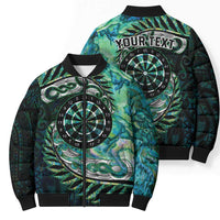 New Zealand Darts Personalised Bomber Puffer Jacket Aotearoa Silver Fern Green Papua Shell Spirit LT9 - Polynesian Pride