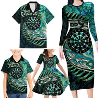 New Zealand Darts Personalised Family Matching Long Sleeve Bodycon Dress and Hawaiian Shirt Aotearoa Silver Fern Green Papua Shell Spirit LT9 - Polynesian Pride