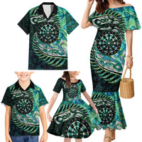 New Zealand Darts Personalised Family Matching Mermaid Dress and Hawaiian Shirt Aotearoa Silver Fern Green Papua Shell Spirit LT9 - Polynesian Pride