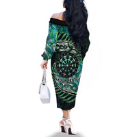 New Zealand Darts Personalised Family Matching Off The Shoulder Long Sleeve Dress and Hawaiian Shirt Aotearoa Silver Fern Green Papua Shell Spirit LT9 - Polynesian Pride