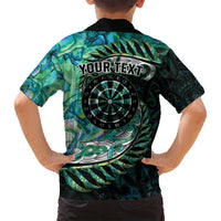 New Zealand Darts Personalised Family Matching Off Shoulder Maxi Dress and Hawaiian Shirt Aotearoa Silver Fern Green Papua Shell Spirit LT9 - Polynesian Pride