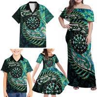 New Zealand Darts Personalised Family Matching Off Shoulder Maxi Dress and Hawaiian Shirt Aotearoa Silver Fern Green Papua Shell Spirit LT9 - Polynesian Pride